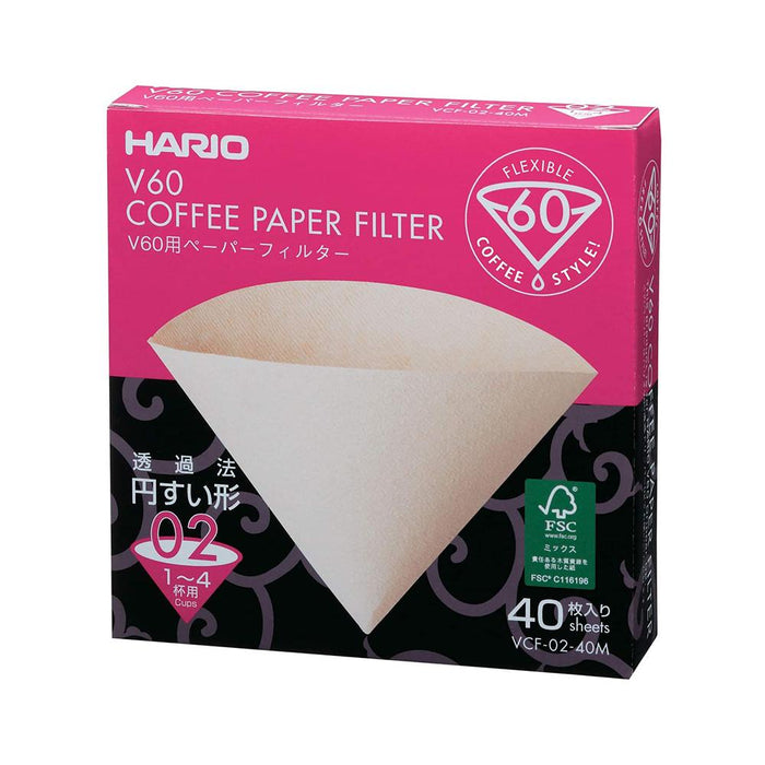 V60 Paper Filter 02 Dripper 40 or 100 Sheets - Unbleached